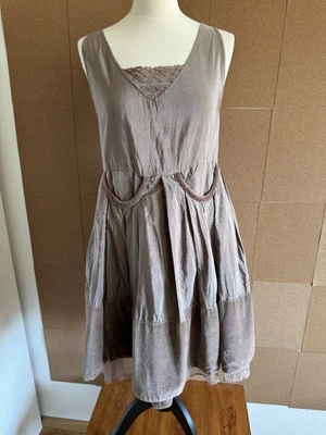 Ewa I Walla Dress Small Size  8 10 Taupe Beige Pinafore Fit Flare Silk Velvet - Image 1 of 4
