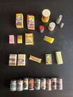 Lot vintage de 25 miniatures maison de poupée aliments - boîtes - bouteilles de lait - café-fromage