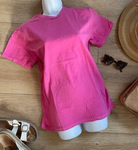 Cute Mix & Match Colour Pop Hot Pink Crew Neck T Shirt Washed Effect 100% Cotton - Picture 1 of 6