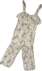 BCX Tan Palm Fronds Print Romper w/ Ruffle Detail Sz M - Picture 1 of 6