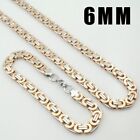 Men Necklace Rounded Chained Bracelet - Black Silver Gold Color Necklaces 1set