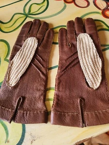 Small Pair Of Ladies Leather & Cotton Driving Gloves - Picture 1 of 7