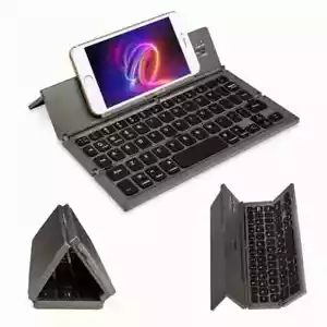 Foldable Folding Bluetooth Mini Keyboard Stand IOS Android Black Rechargeable - Picture 1 of 15