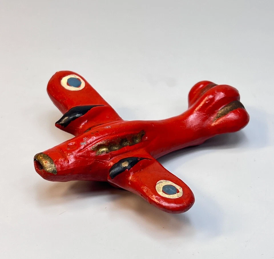 1930 Antiguo Redware Cerámica Arte Popular Ocarina Silbato Figura Avión Avión Foto 1 de 4