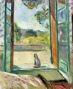 Chat Before an Open Window Charles Camoin Cat Art Print Fauvist Interior - Picture 1 of 2
