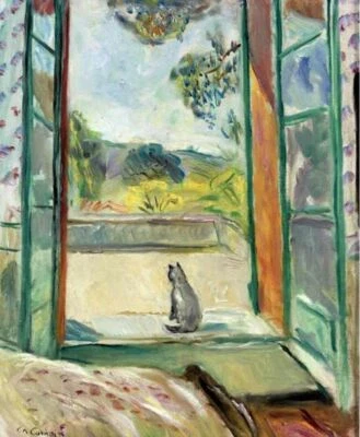 Chat Before an Open Window Charles Camoin Cat Art Print Fauvist Interior - Image 1 of 2