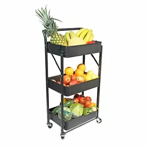 Storage Trolley Cart, 3 Tier Foldable Metal Rolling Organizer Cart with Casters, - Picture 1 of 9