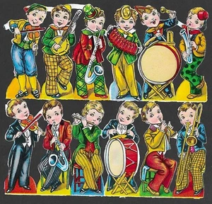 Antique Victorian Die Cuts Paper Embossed 12 Child Musicians - All Different - Picture 1 of 2