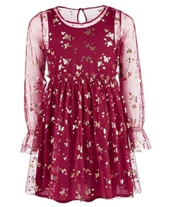 Epic Threads Big Kid Girls Butterfly-Print Mesh Dress Crimson Autumn Size Small - Picture 1 of 2