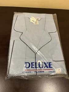 NUOVO! Nuovo con scatola! Pigiama uomo vintage Deluxe manica lunga set pantaloni camicia blu taglia XL - Foto 1 di 4
