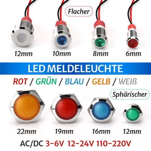 LED Signallampe Meldeleuchte 6-22mm Signalleuchte KFZ Kontrollleuchte 3V-220V - Picture 1 of 19
