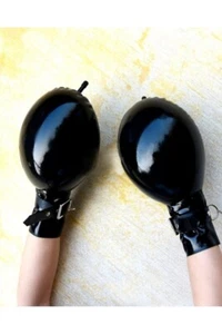 Latex Gummi Gummi Handschuhe Cosplay aufblasbar schwarz Fäustlinge Catsuit 0,4 mm S-XXL - Bild 1 von 3