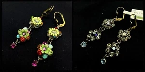 Earrings Lovely Michal Negrin Crystals flowers old collection made in Israel - Picture 1 of 17