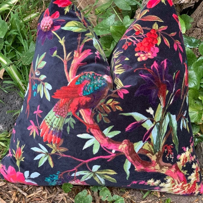 Funda Cojín Sofá Almohada 5 Piezas Terciopelo Floral Flor Pájaro Negro, 20"x12" Foto 1 de 1