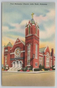 First Methodist Church Little Rock Arkansas Linen Postcard Street Scene - Picture 1 of 2