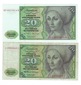 Germany 20 Deutsche Mark Pair (1960 & 1970) VF & AU 🔷 P-20 & P-32 + Gift GEAF2 - Picture 1 of 3