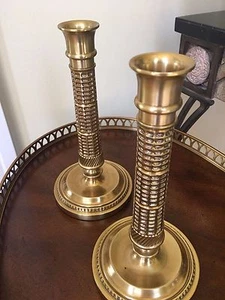 Maitland Smith Pair of Antique Gold Honeycomb Candle Holders - Picture 1 of 8
