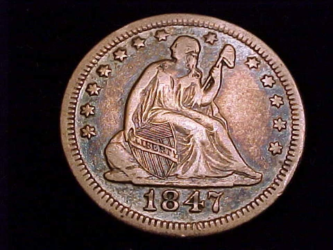 1847-O Seated Liberty Quarter, an Extra Fine Grade.  A scarce coin Cover