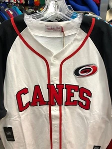 CAMISETA DE HOMBRE DE ASPECTO DE BÉISBOL CAROLINA HURRICANES MITCHEL & NESS ROJA/BLANCA/NEGRA - Imagen 1 de 5