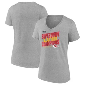 Kansas City Chiefs Super Bowl Champions LVII - Womens Med Grey V-Neck T-Shirt - Picture 1 of 3