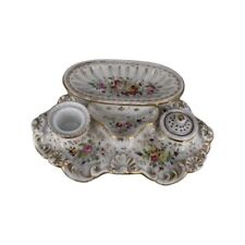 Old Brussels porcelain inkwell 19th