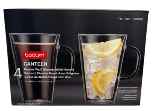 Bodum Canteen Double Wall Thermal Glasses Mugs 13.5 oz Boxed Set of 4 W/ Handle - Picture 1 of 8