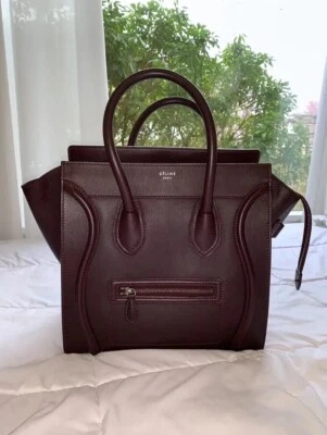 CELINE Authentic Mini Luggage Tote Bag: Smooth Burgundy Calfskin Leather  - Image 1 of 4