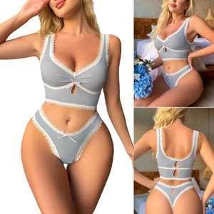 Gray Sexy Lingerie Lace Teddy Babydoll Two Piece Set Nightgown Underwear Size-M - Imagen 1 de 7