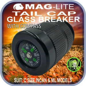 MAGLITE UPGRADE C CELL TAIL CAP PRO COMPASS & GLASS BREAKER NEW/OLD/ML MODELS AU - Foto 1 di 10