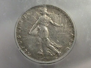 Key Date AU 1911 Silver 50 Centimes France ICG AU50 Details Minor Damage KM#854. - Picture 1 of 6