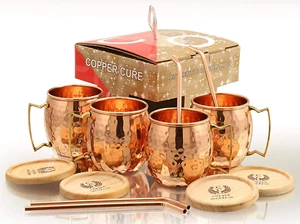 Solid Copper Mugs - Set of 4 (Gift Set) 16 Oz - Copper Hammered Mugs – 100% Hand - Picture 1 of 8