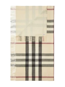 Auth. NEW BURBERRY Stone UNI HALF MEGA Check Cashmere Reversible Throw Blanket - Picture 1 of 11