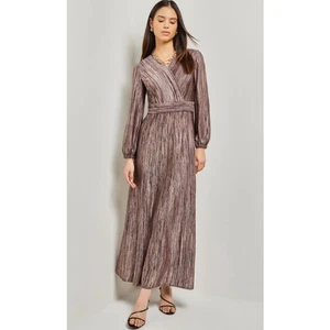 Misook Bischofsärmel Jacquard Strick Maxikleid V-Ausschnitt Ballon Langarm Gr. XL - Bild 1 von 14