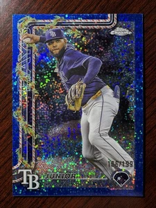 2025 Topps Holiday Junior Caminero Blue Sparkle Chrome Refractor #/199 SP Rays - Picture 1 of 1