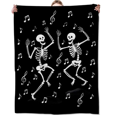 Gothic Skeleton Fleece Blanket, Soft Throw with Dancing Skull Illustration, L... - Image 1 of 4