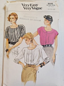 Vogue 9525 Blouse Shirt Top Sewing Pattern Ladies 8 10 VTG Cut Button Very Easy - Picture 1 of 9