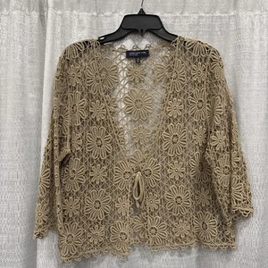 Jones Y2K Open Knit Crochet Flower Cardigan Size L/XL Bohemian Beachy Festival - Bild 1 von 10
