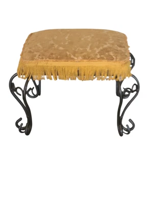 Vintage Gothic Spanish Style Wrought iron Upholstered Top Bench - Image 1 of 4