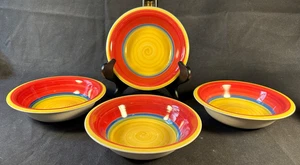 Juego de 4 cuencos Royal Norfolk Mambo cereal/sopa gres centro amarillo 7 1/4" - Imagen 1 de 6