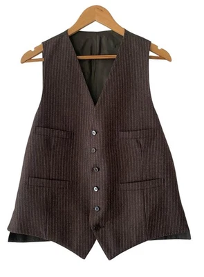 Vintage Christian Dior Mens Waistcoat Brown Pinstripe Tweed Size M /L P2P 21 in - Image 1 of 4