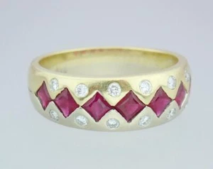 Pretty Vintage 18K Gold French Cut Burma Ruby Diamond Half Eternity Ring GIA 7.5 - Picture 1 of 19