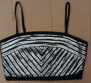 SEQUINED NEW BOLERO CROP TOP. SIZE 10. BLACK/SILVER. ZIP BACK OPENING. FREE POST - Picture 1 of 3