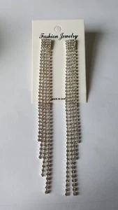 Strass Ohrringe silber glitzernd lang Hochzeit Quaste vier Reihen - Bild 1 von 6