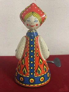 Tin MOCKBA Doll Wind Up 1980 Olympics Toy Russian USSR Moscow Metal Rare Vintage - Picture 1 of 6