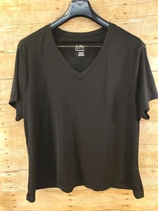JMS JUST MY SIZE TOP BLOUSE WOMEN'S 3X ACTIVE ATHLETIC SS V-NECK BLACK 💗MINT💗 - Picture 1 of 4