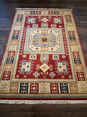 Brand New Tribal & Geometric, Colorful & Soft Rug Handmade in India, 5'x7' - Image 1 of 4