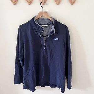 L.L. Bean Vintage Half Button 100% Cotton Navy  Sweatshirt - XL - Picture 1 of 6