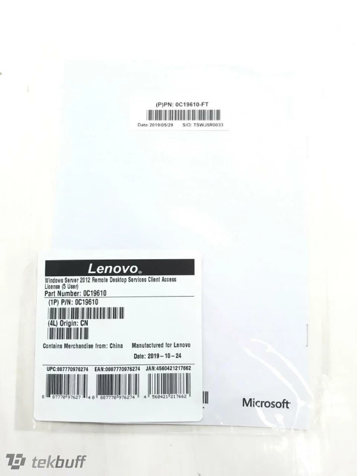 Lenovo Windows Server Remote Desktop 2012 OEM RDS CAL - 5-User License - 0C19610 - Image 1 of 1