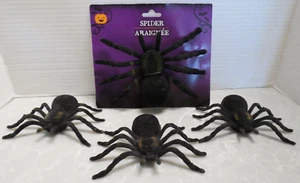 Scary and Non Scary Halloween Decorations 4 Giant Black Flocked Plastic Spiders - Picture 1 of 9