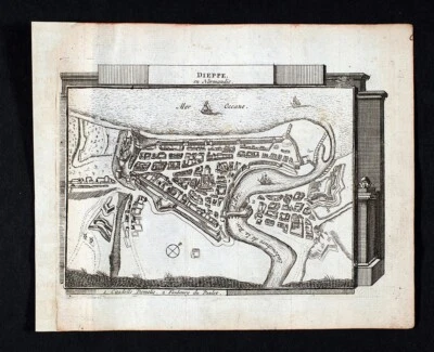 c 1650 Matthaus MERIAN Estampa Antiga Dieppe Normandia Bretanha França Mapa FR - Imagem 1 de 3